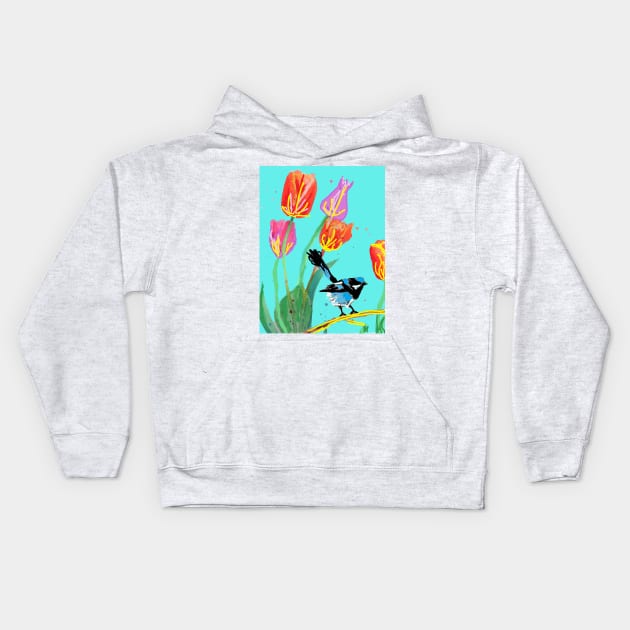 Abstract Blue Wren Watercolor Painting Kids Hoodie by SarahRajkotwala